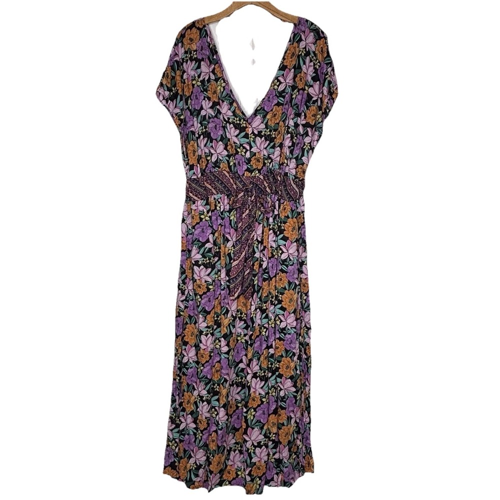 Swimsuits for All Stephanie V-Neck Cover Up  Midi Maxi Dress 18/20 Floral Beachy